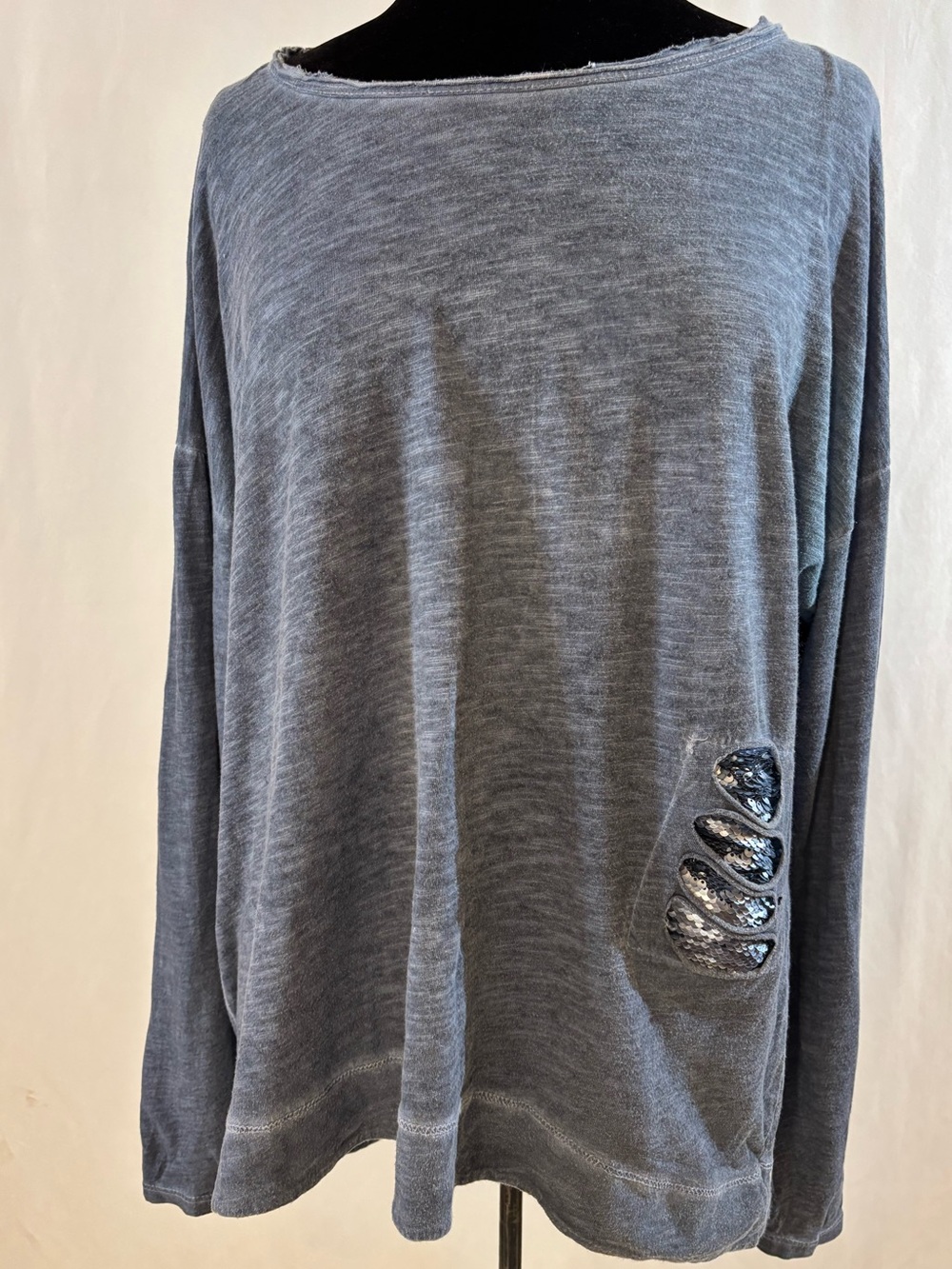 Femme Fatale Made in Italy 100% Cotton Sequin Mermaidcore Slub KnitTop XL Blue
